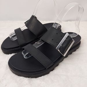 Sorel Roaming Buckle Slide Black Sandals 8.5